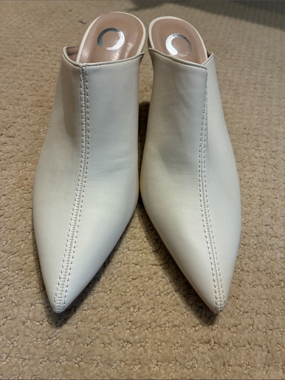 Pointed-Toe White Leather Mule Slides